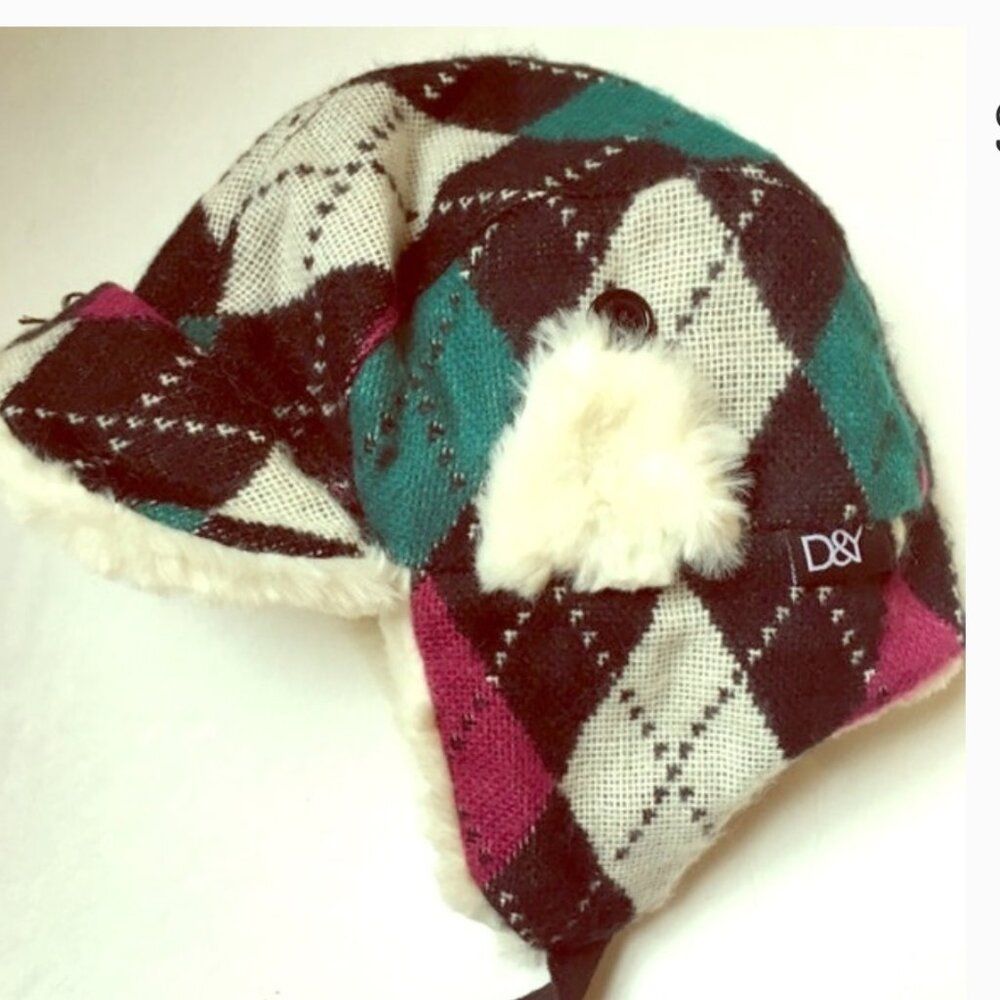 Kids Winter Ear Flap Chin Strap Argyle Faux Fur Trapper hat